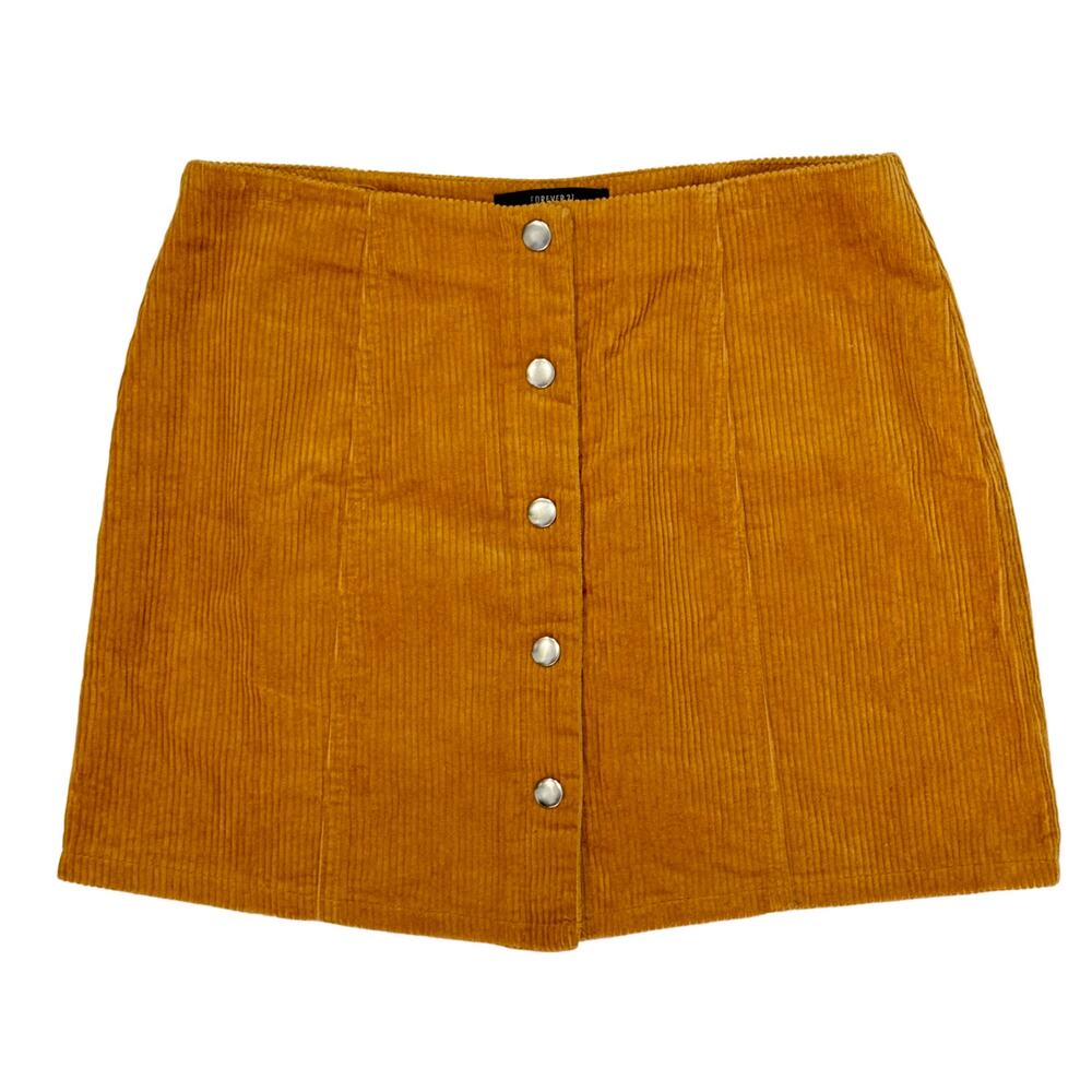 Forever 21 Womens Medium Mini Skirt Snap Corduroy Gold Academia Preppy Coquette